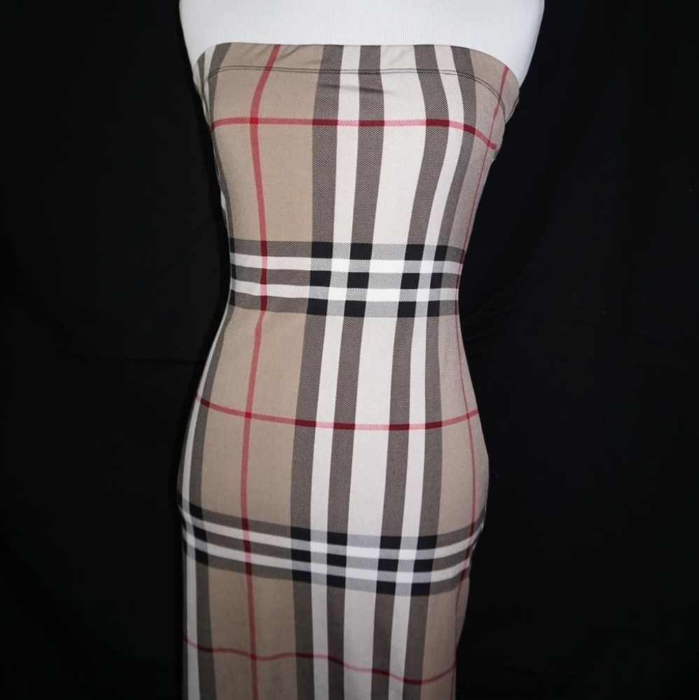 brown strapless plaid Dress